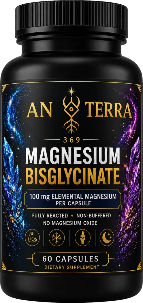 An.Terra Magnesium Bisglycinate bottle, 100 mg elemental magnesium per capsule
